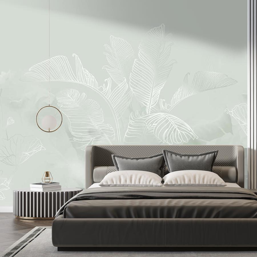 фотообои листья в оливковом тумане