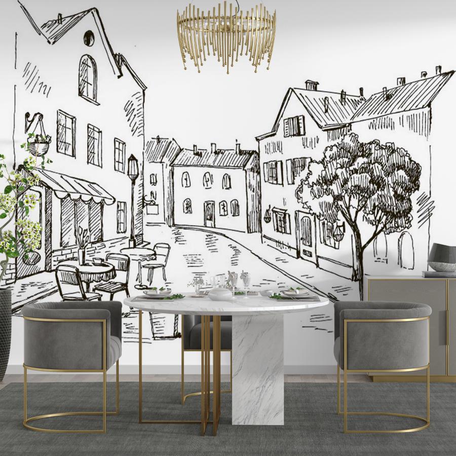 фотообои рисунок одинокое дерево в городе 9-141