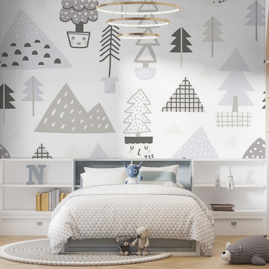 Фотообои и фотообои горы серые и елочки 12-706