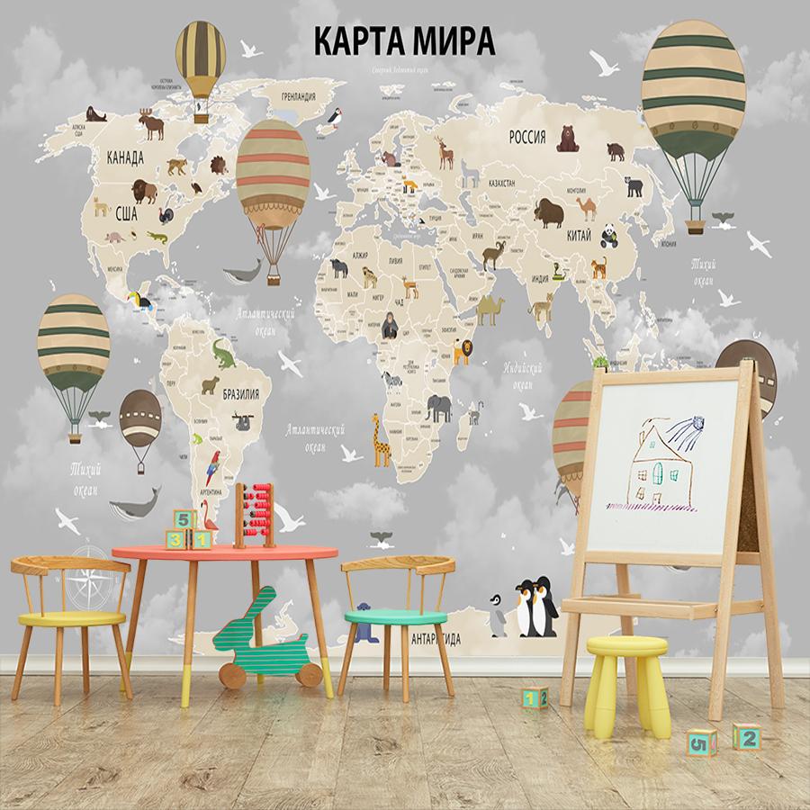 фотообои детская карта мира с воздушными шарами 14-059 фотообои детская карта мира с воздушными шарами 14-059