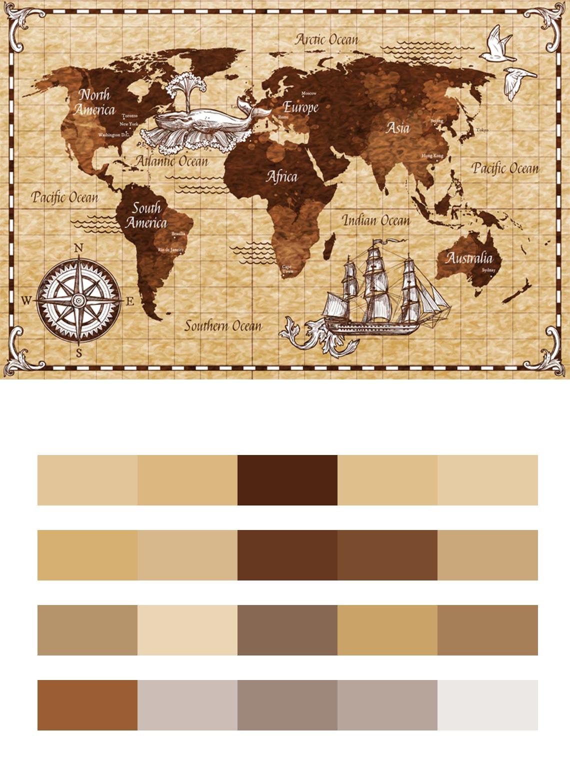 Карта мира старинная цвета