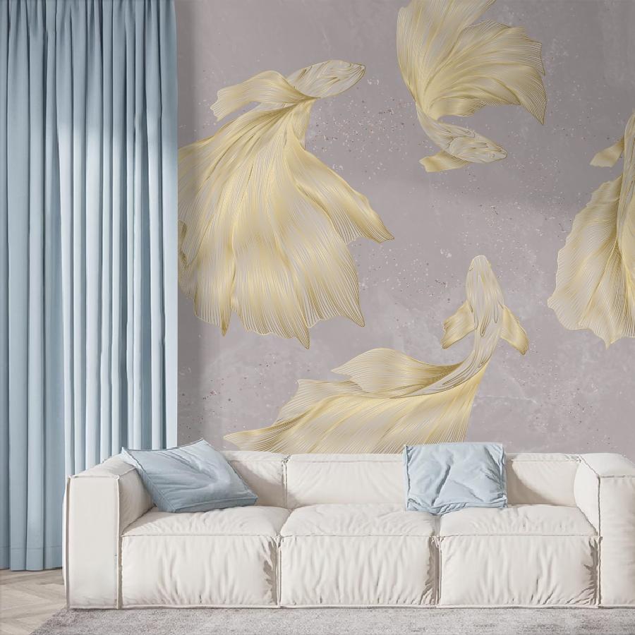 фотообои рыбки золотые на сером в гостиную 14-1278