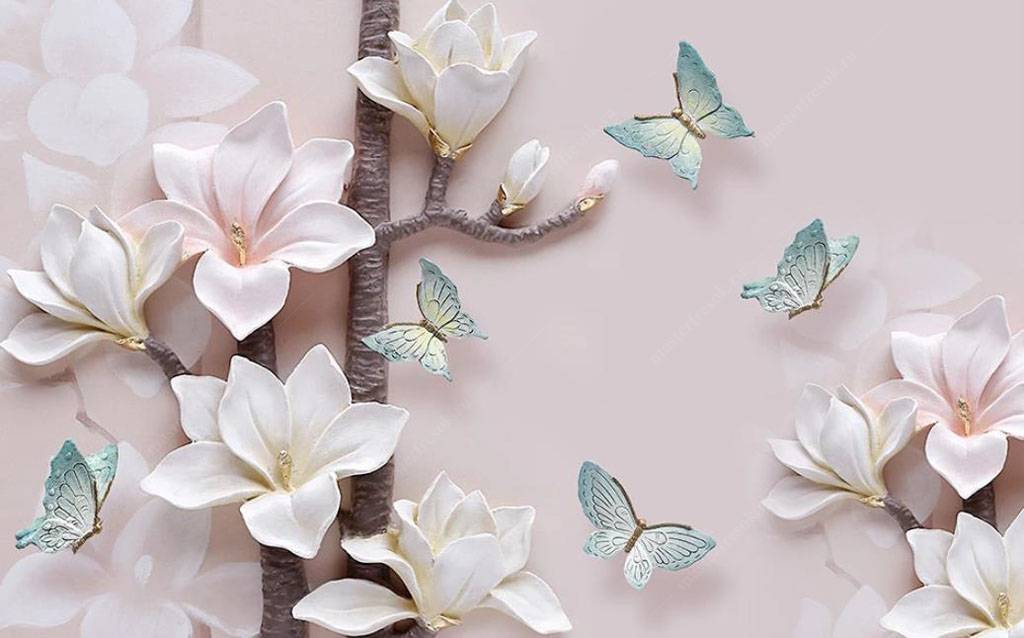 Фотообои Цветы и бабочки