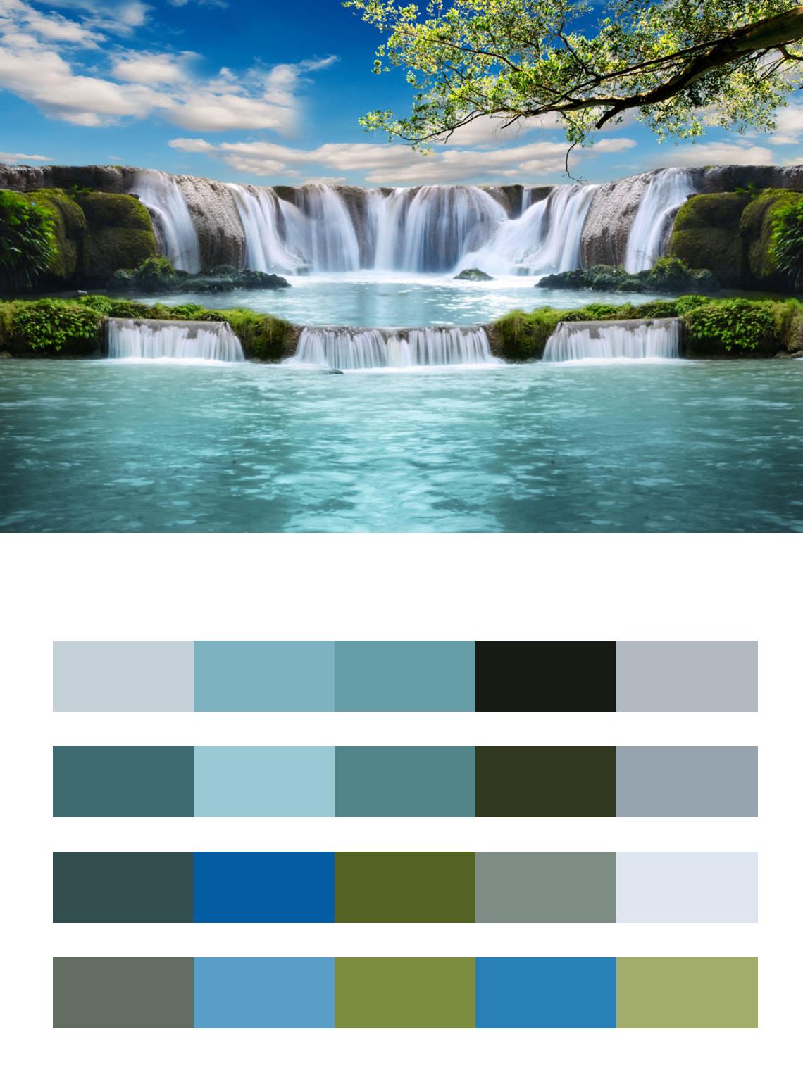 Водопад с голубой лагуной цвета