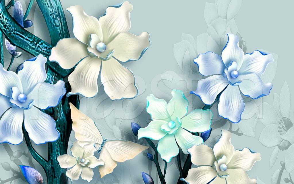 Фотообои 3д цветы синие