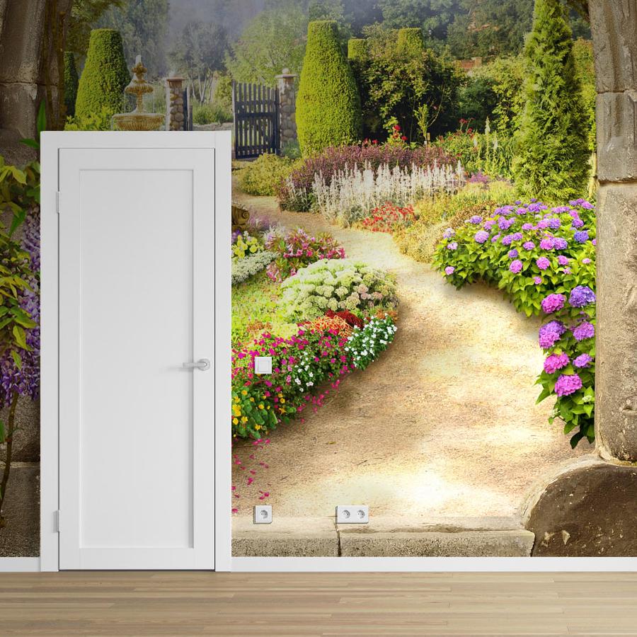 фотообои арка с видом на цветущий сад 19-0132