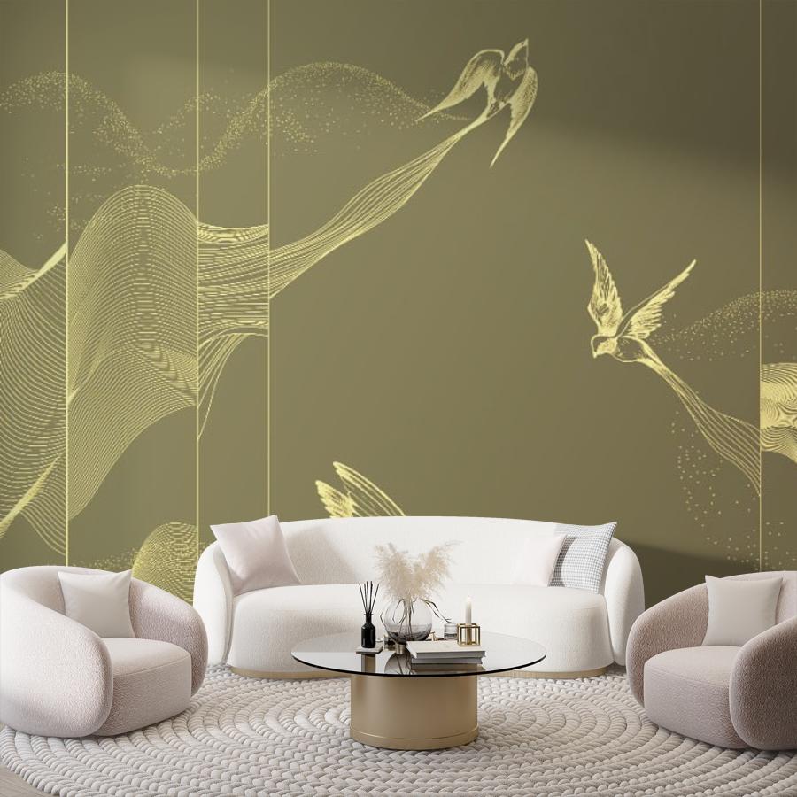 фотообои птицы золотые на стену 14-1183