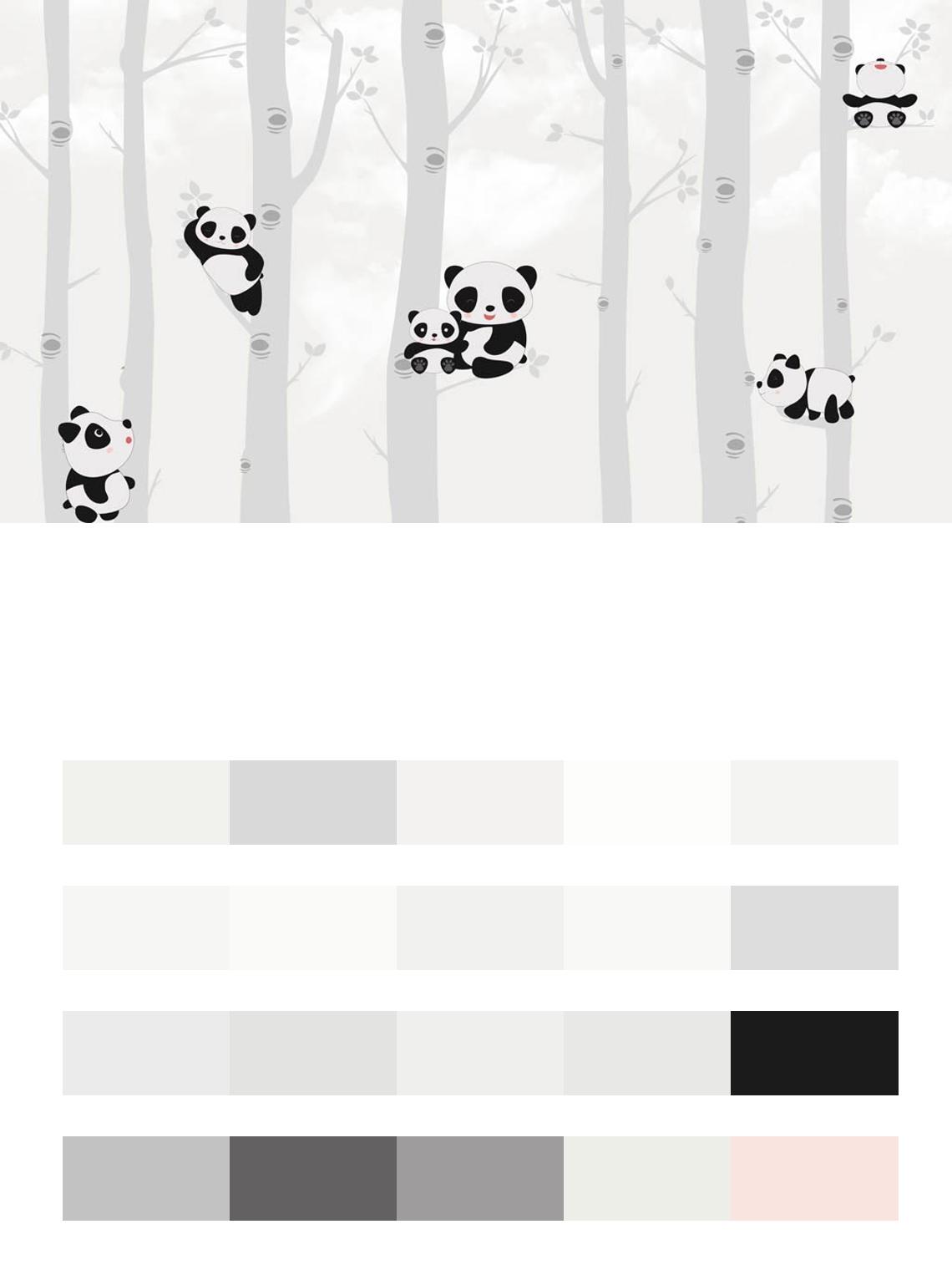 Панды в сером лесу цвета