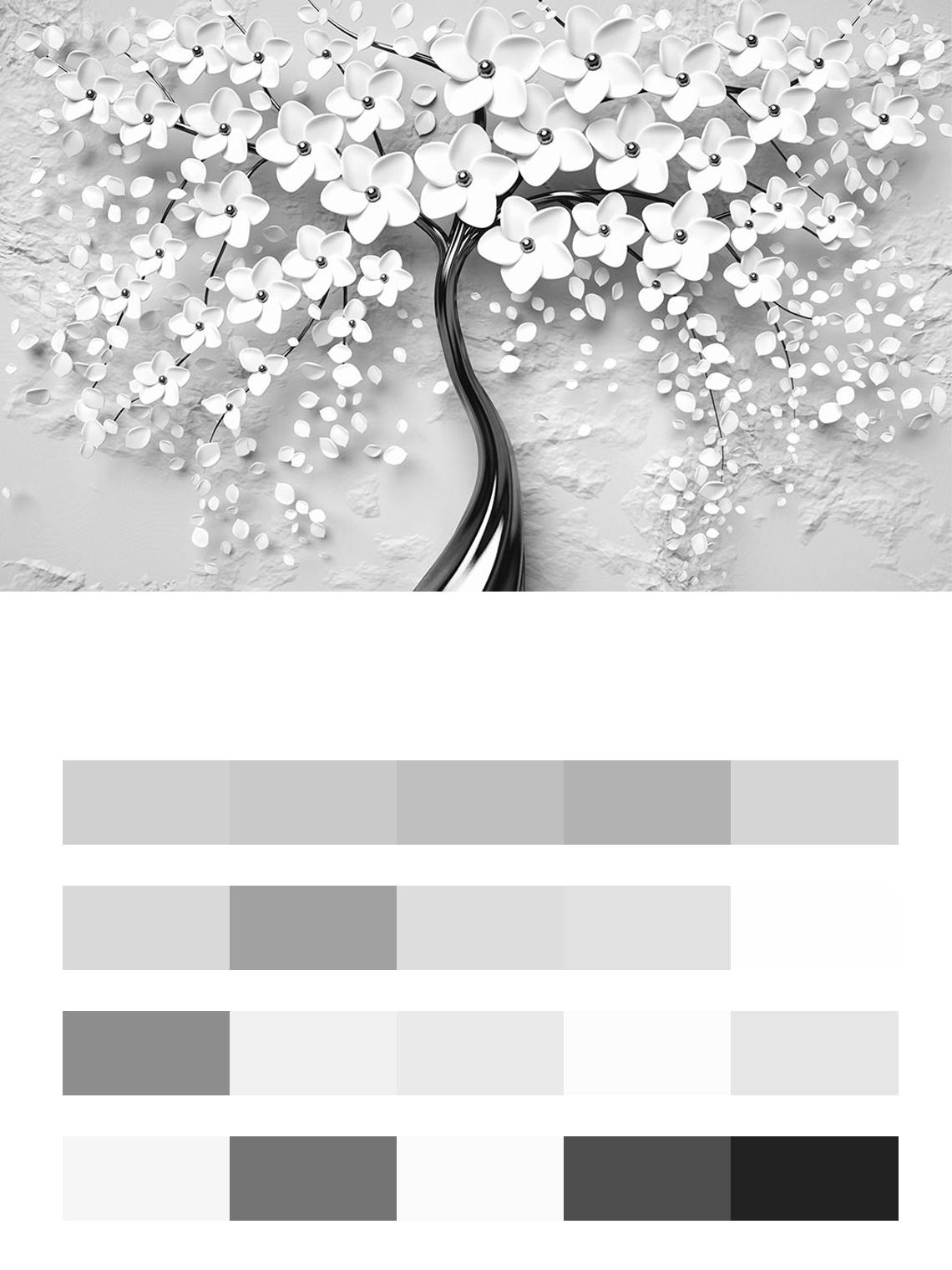 3д дерево с белыми цветами цвета