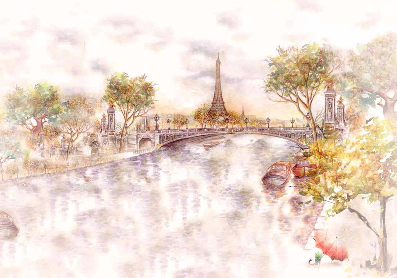 фотообои париж акварелью 7-483