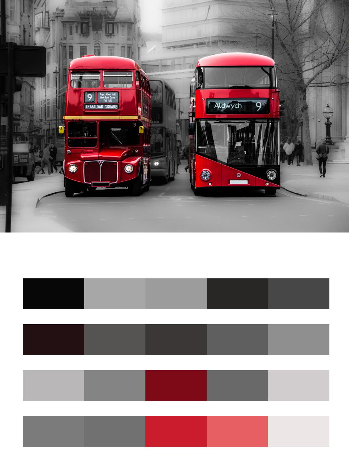 Два красных автобуса на улице Лондона цвета