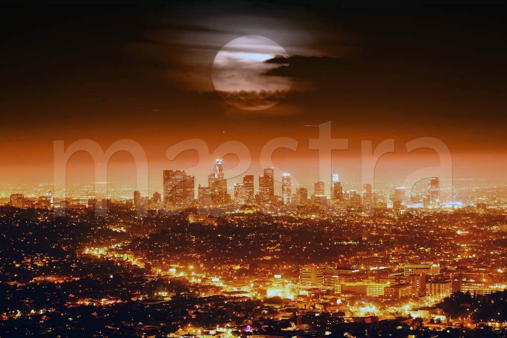 Фотообои Огни ночного города с луной
