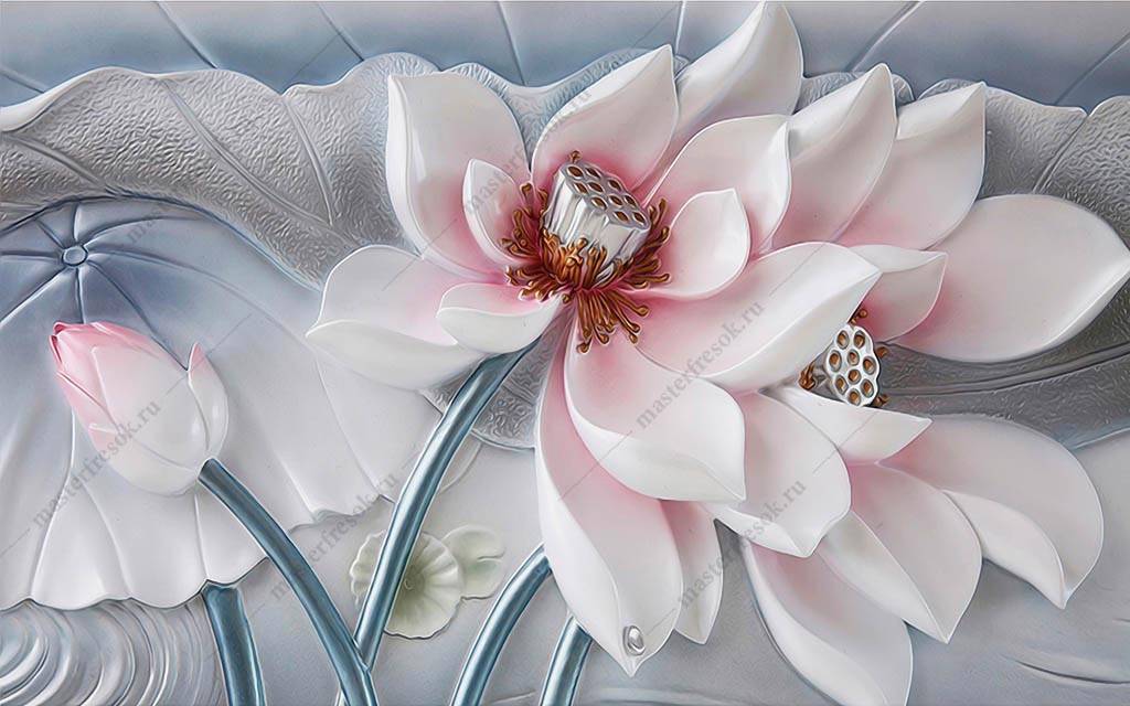 Фотообои 3д Объемный бело-розовый цветок