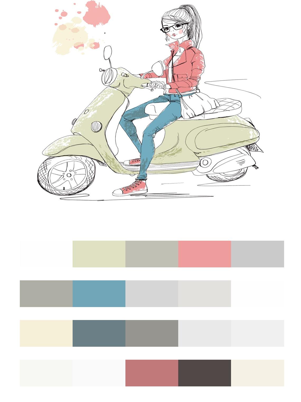 Девушка на скутере цвета