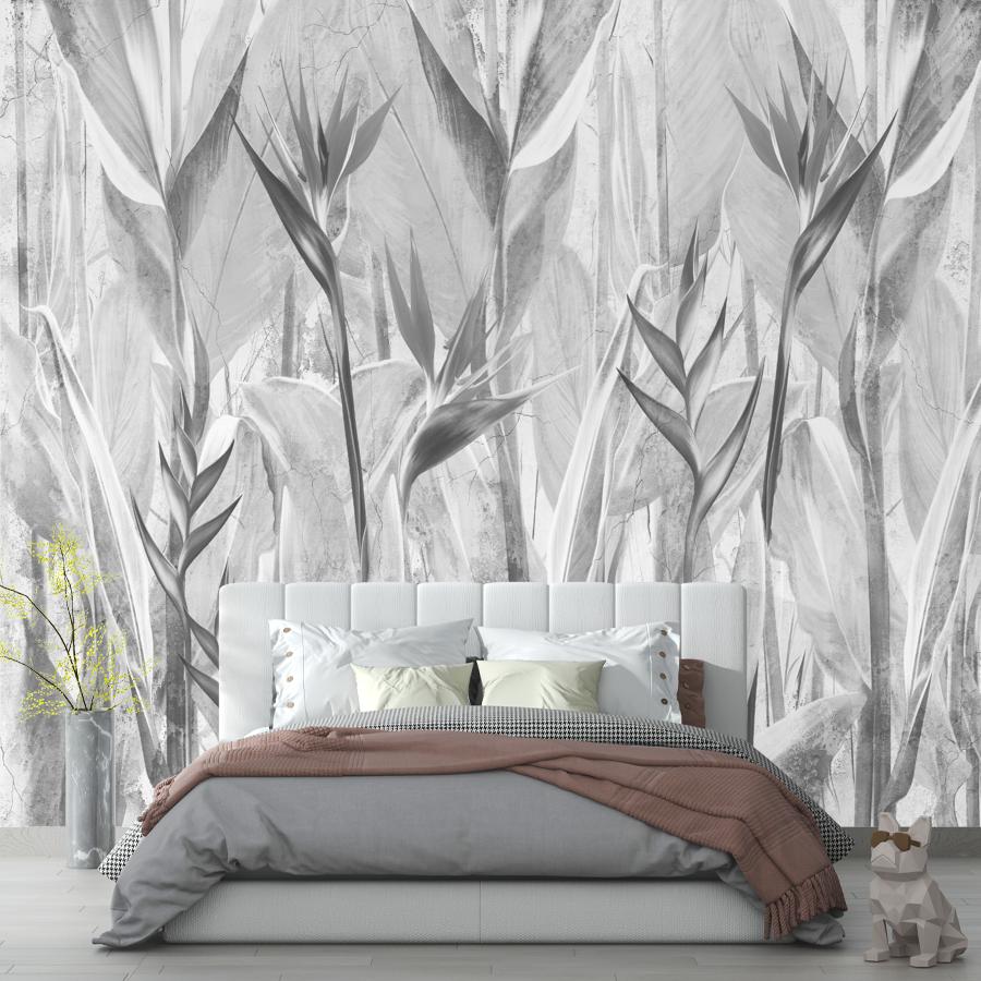 фотообои черно-белые тропические листья 10-959