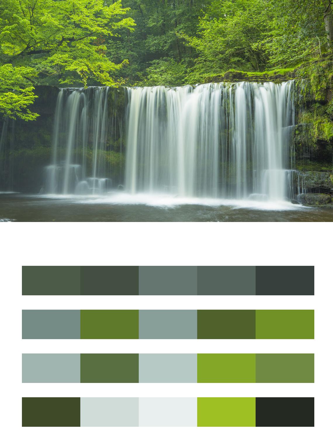 Водопад с зеленью цвета