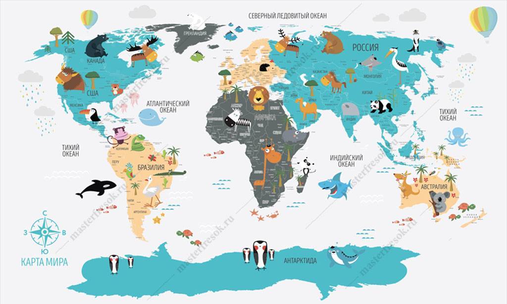 Фотообои Карта мира бирюзовая