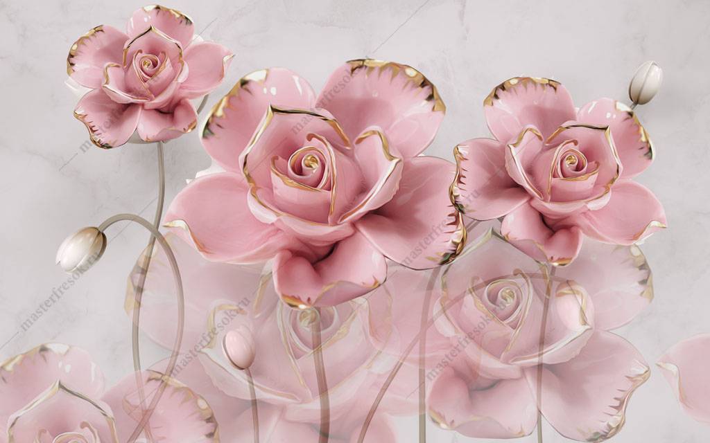 Фотообои 3д розы розовые
