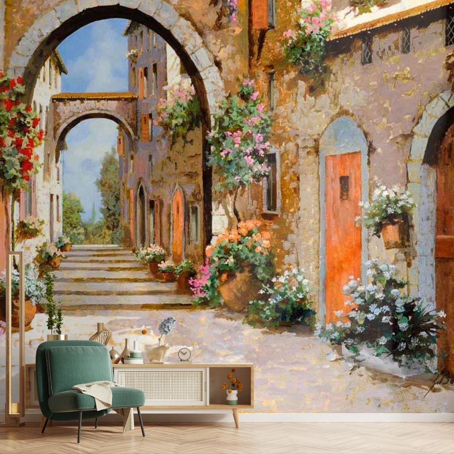 фотообои широкая улочка с арками 8-020