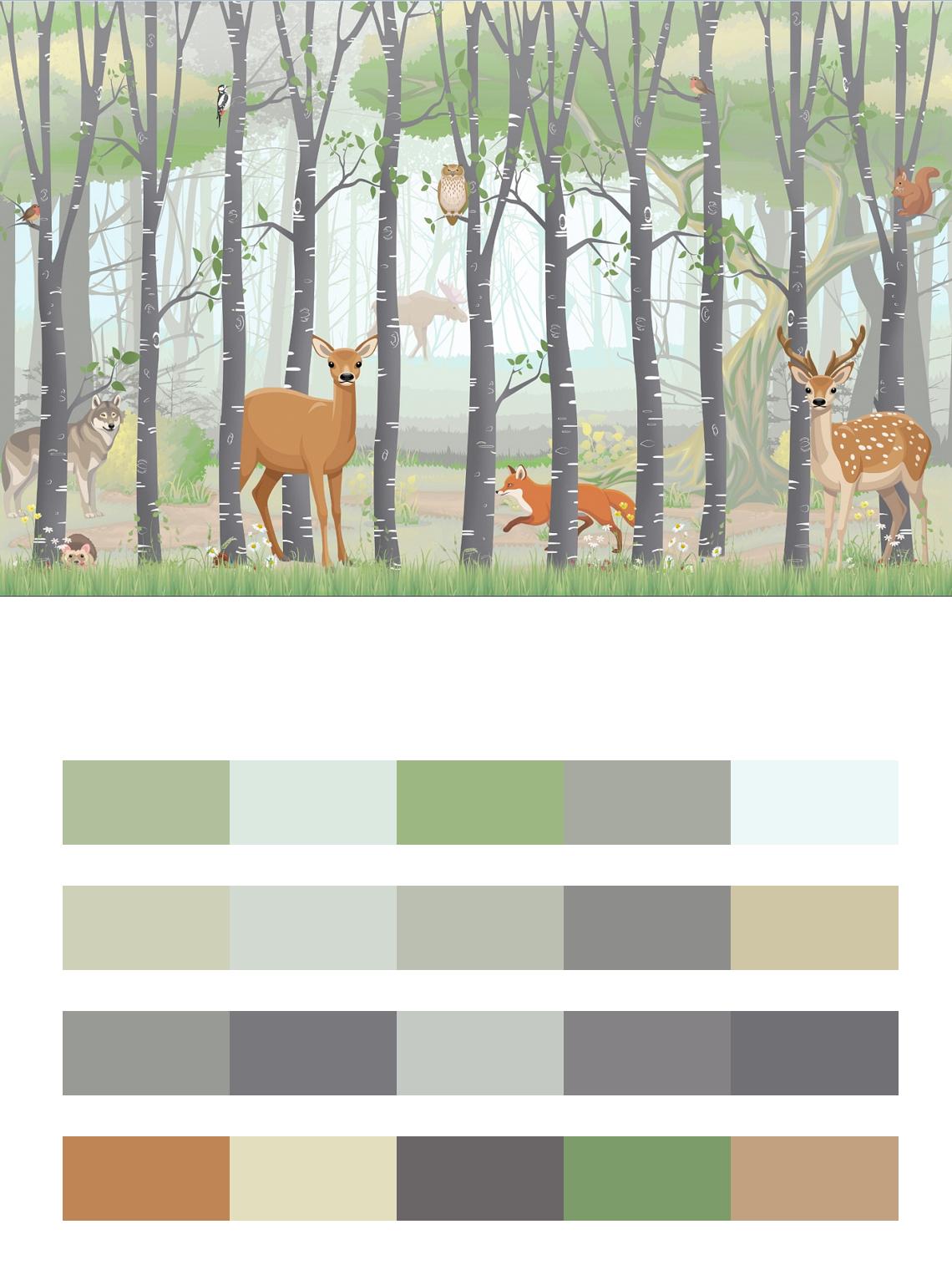 Лес с животными в детскую цвета