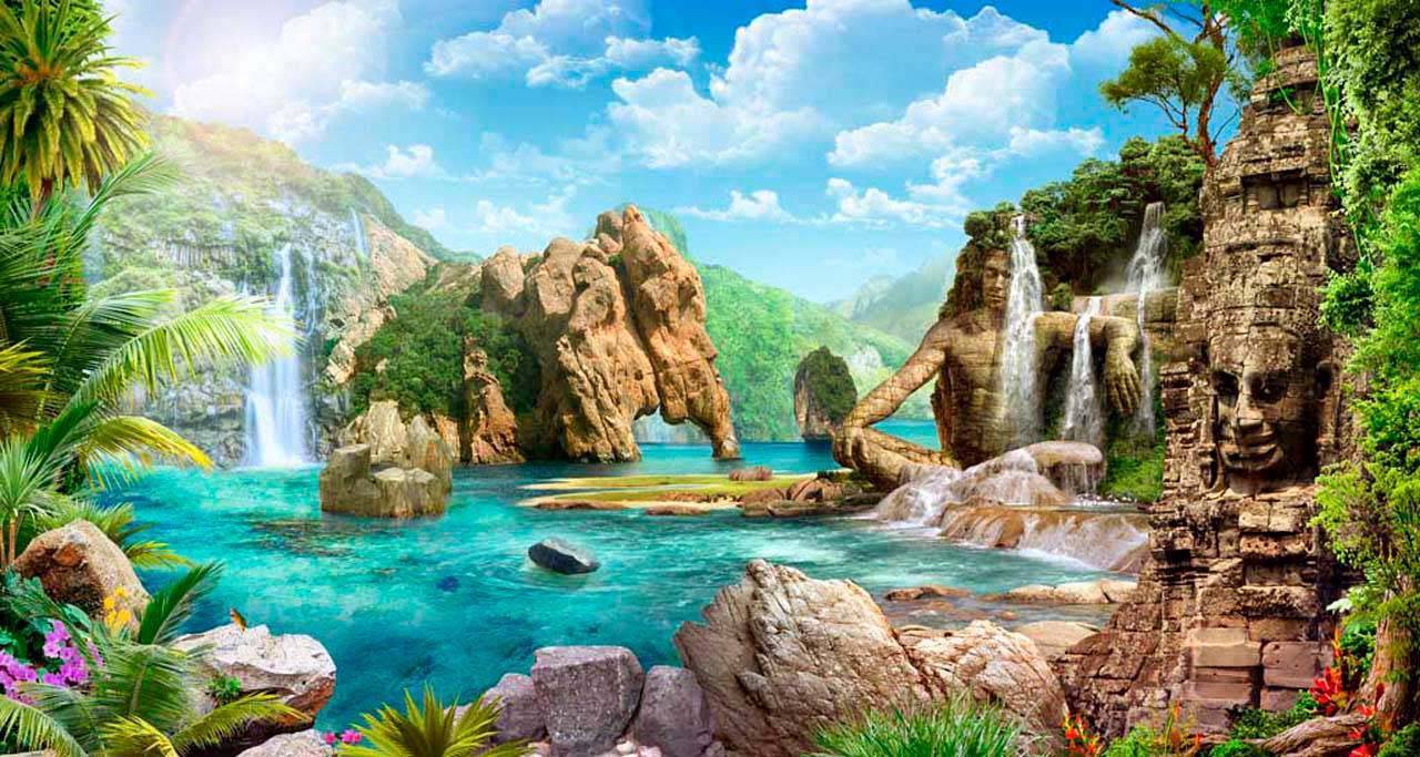 фотообои лазурное море с водопадом 11-163