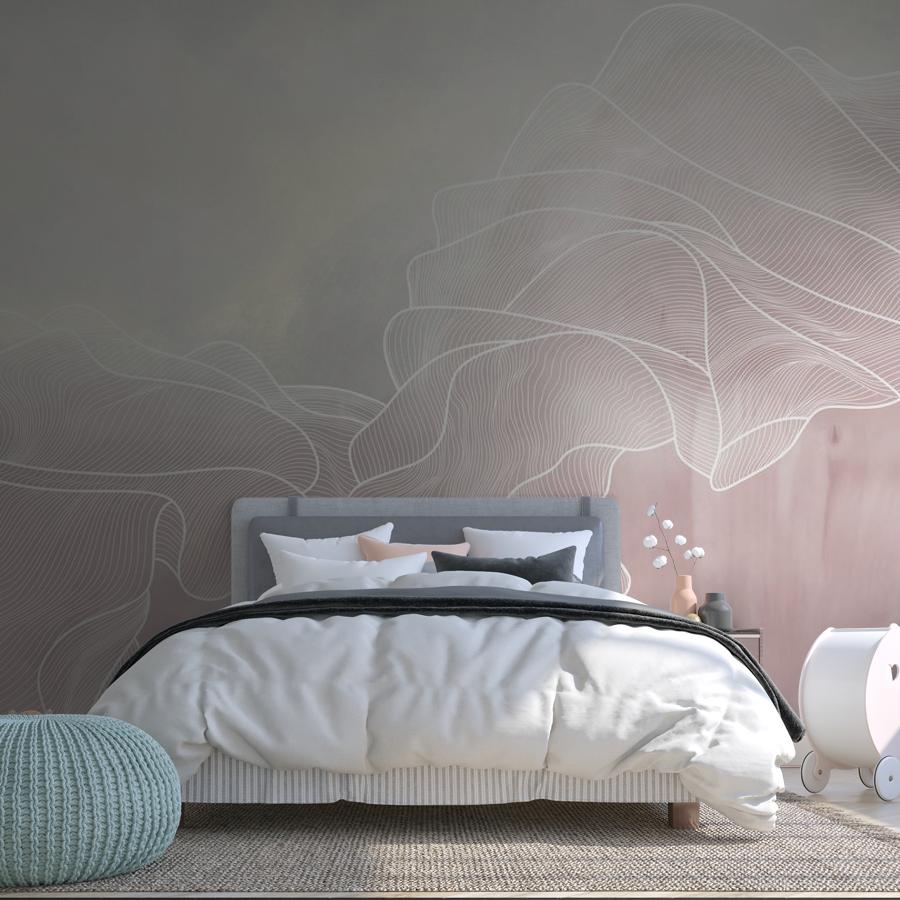 фотообои линии белые на розовом 14-940