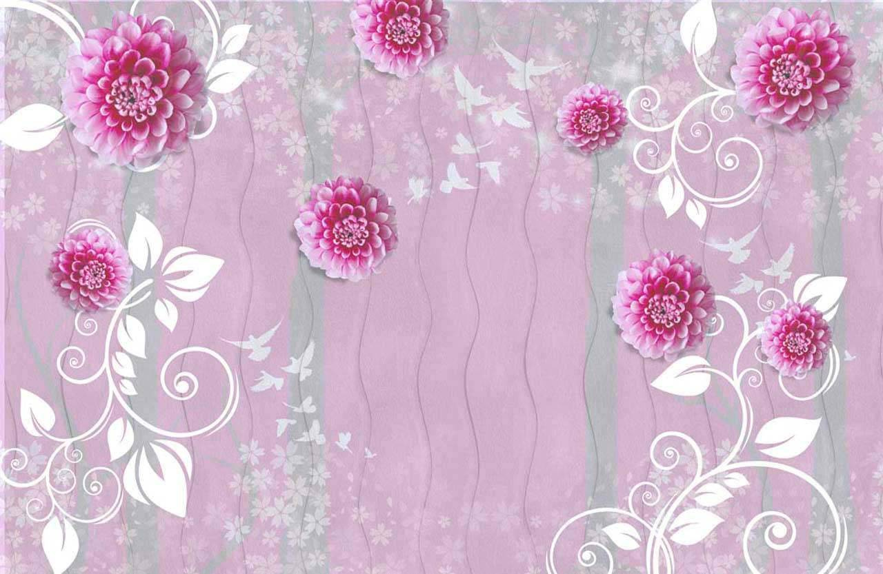 Фотообои Стереоскопические розовые цветы на фоне 3д
