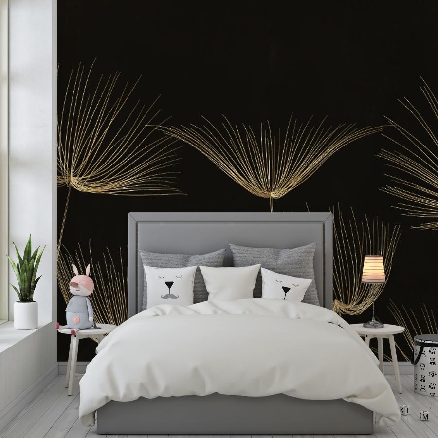 фотообои цветы золотые на черном 14-1286