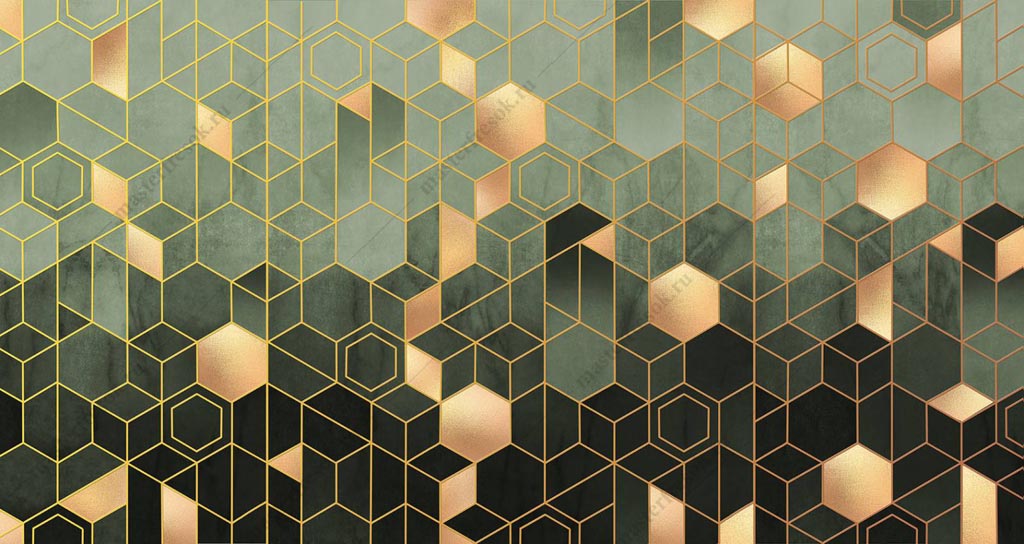 Фотообои Геометрия шестиугольники золотые