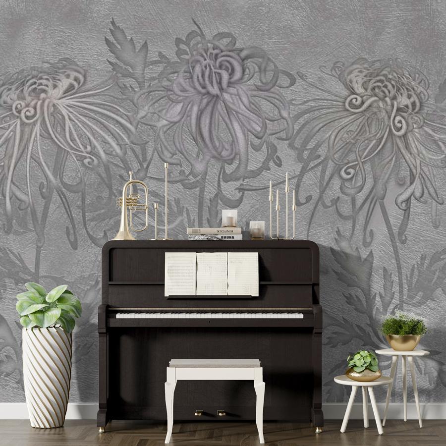 фотообои 3д цветы серые 13-1001