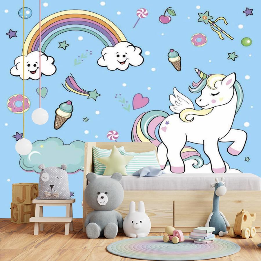 фотообои единорог на облаках на голубом фоне 12-417