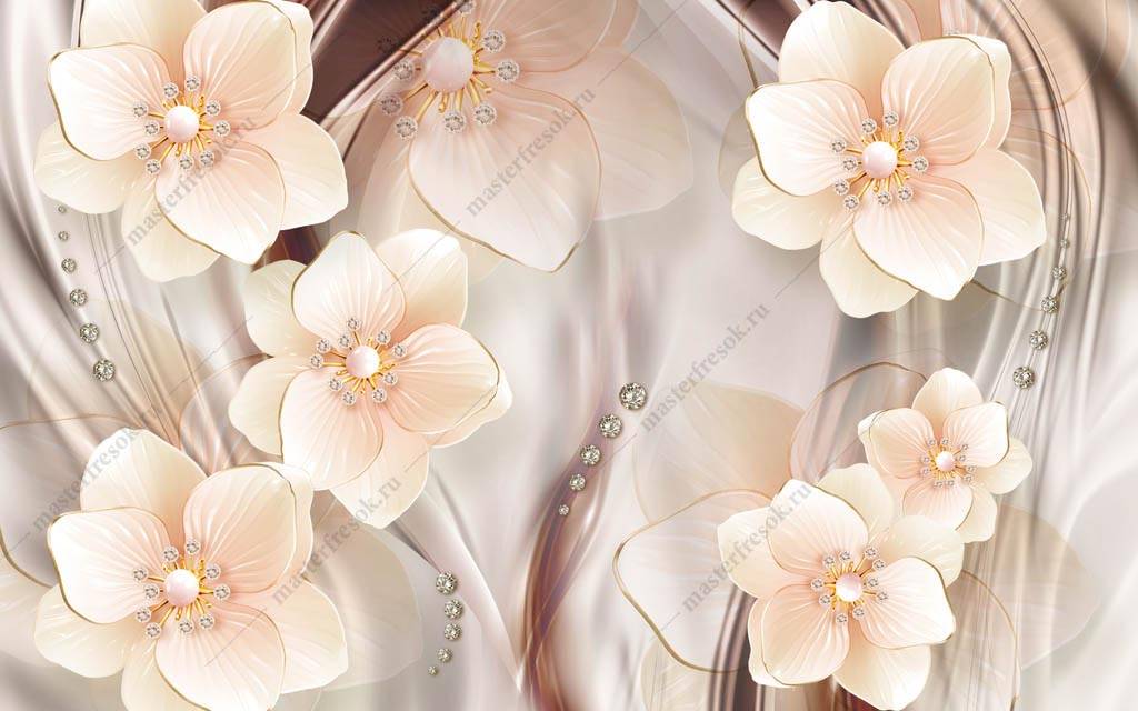 Фотообои 3д Объемные белые цветы