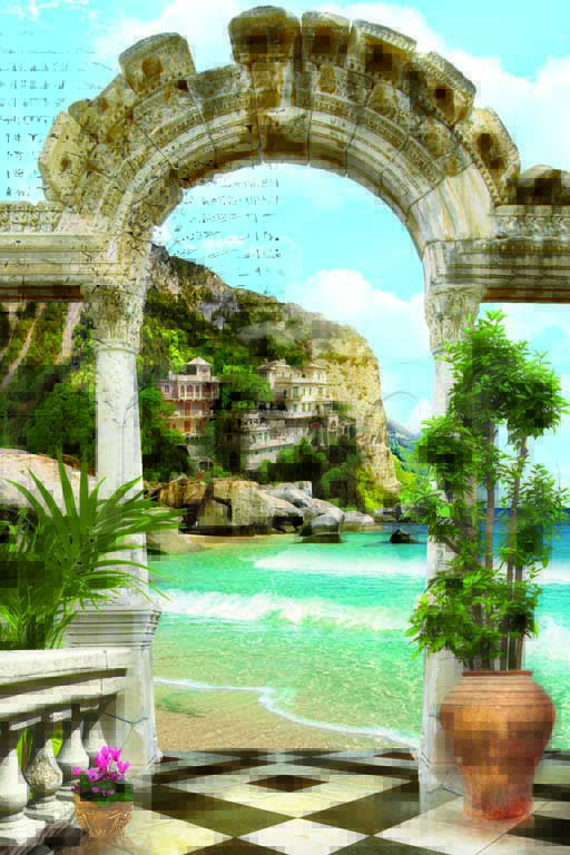 Фотообои Античная арка с выходом на песчаный берег