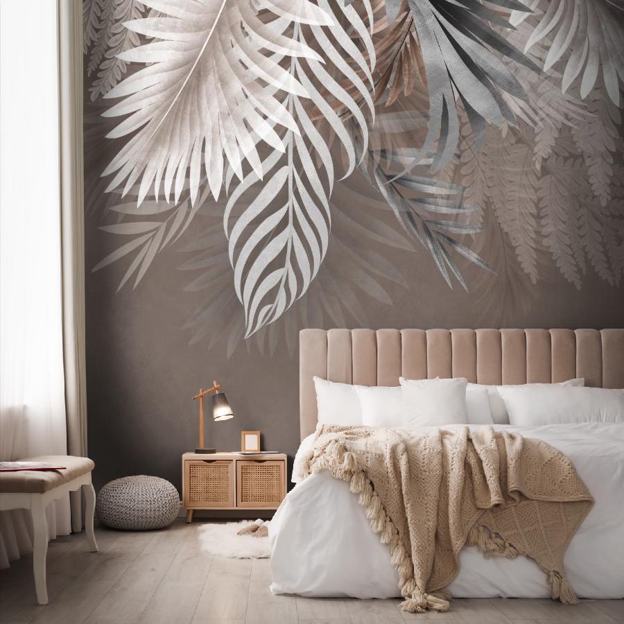 фотообои листья светлые пушистые на бежевом фоне 14-1244