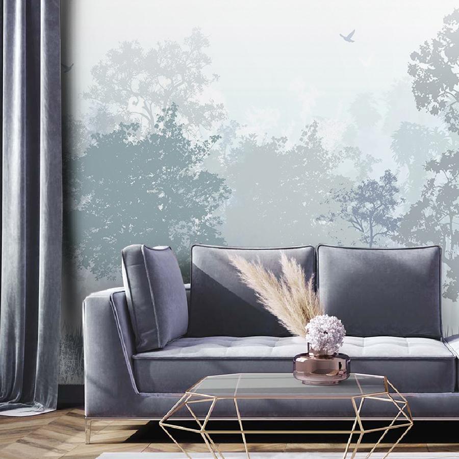 фотообои нежный лес в тумане серо-голубой 9-1836
