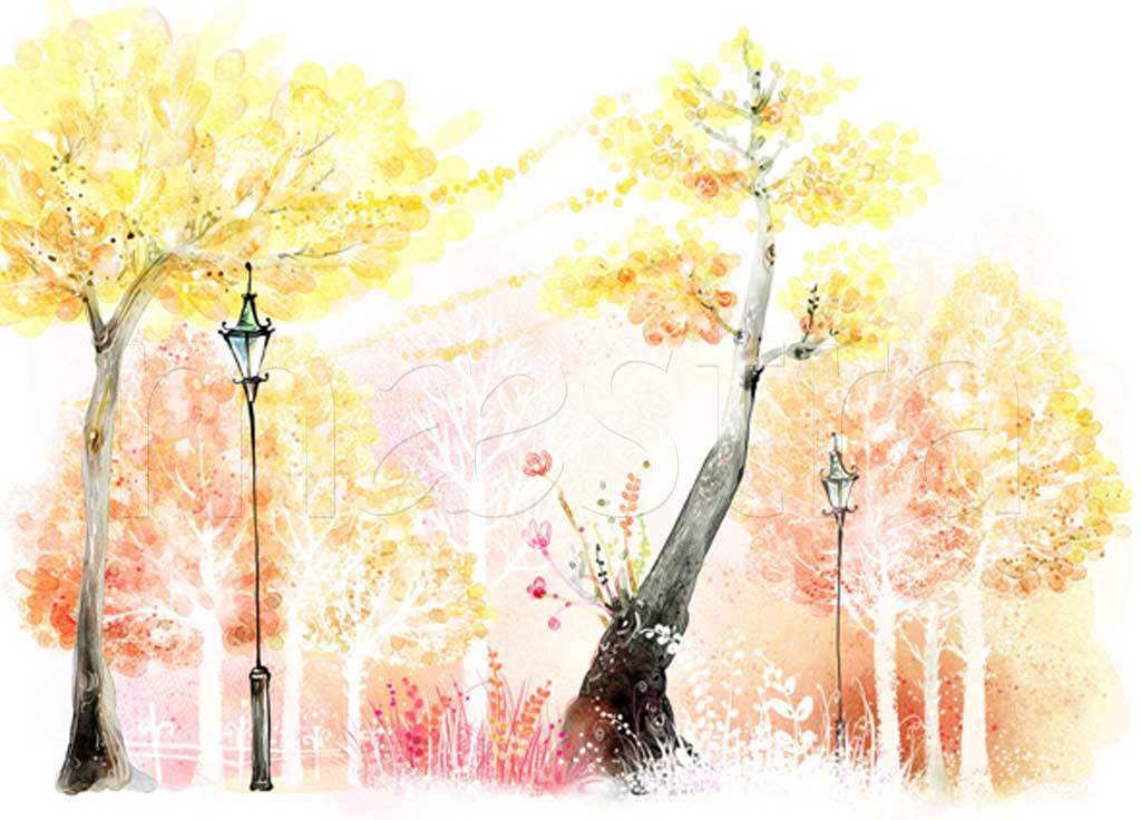 Фотообои Осенний лес и фонарь