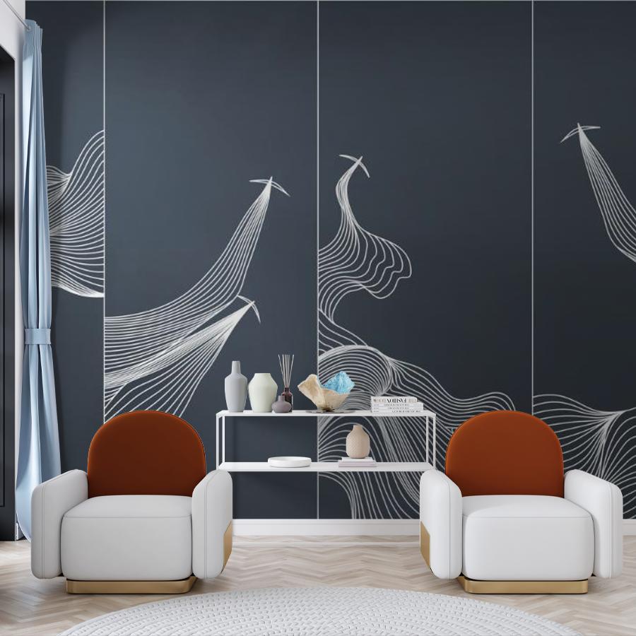 фотообои линии белые на синем 14-1135