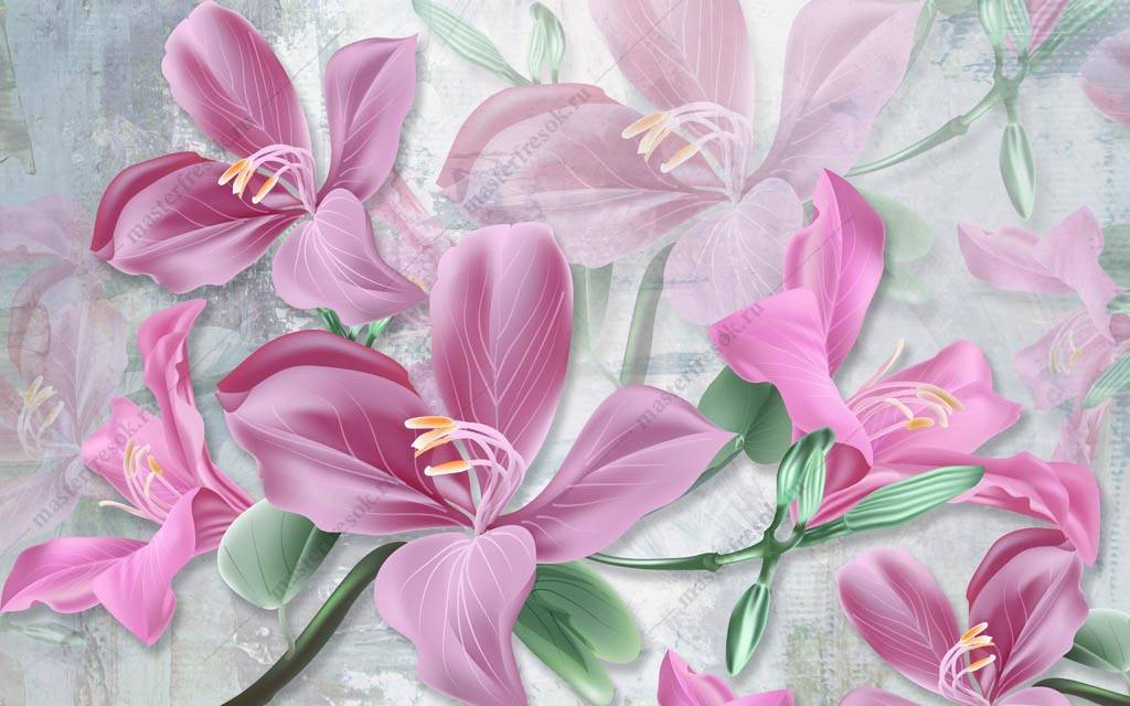 Фотообои 3д Ярко розовые лилии