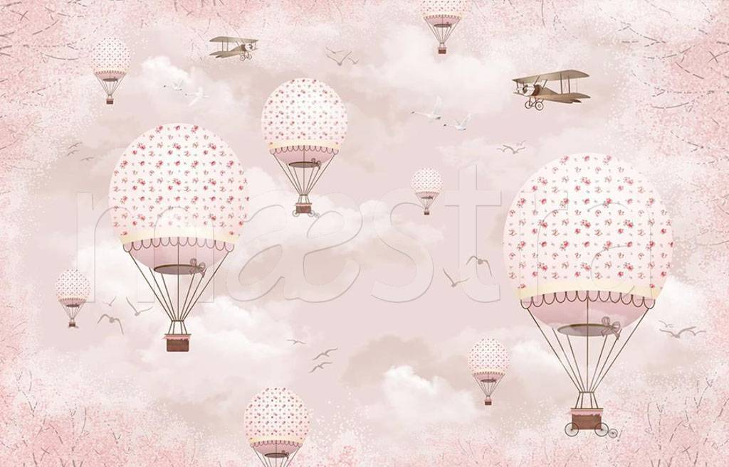 Фотообои Воздушные шары в розовом небе