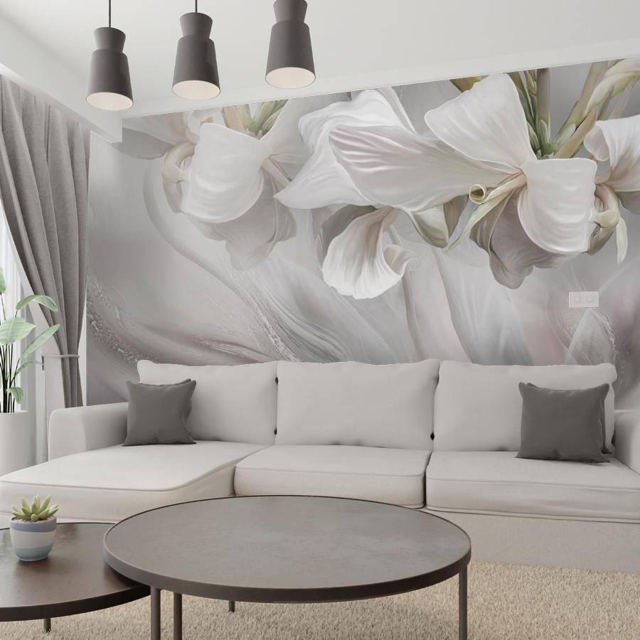 фотообои лилии белые на сером фоне 13-633