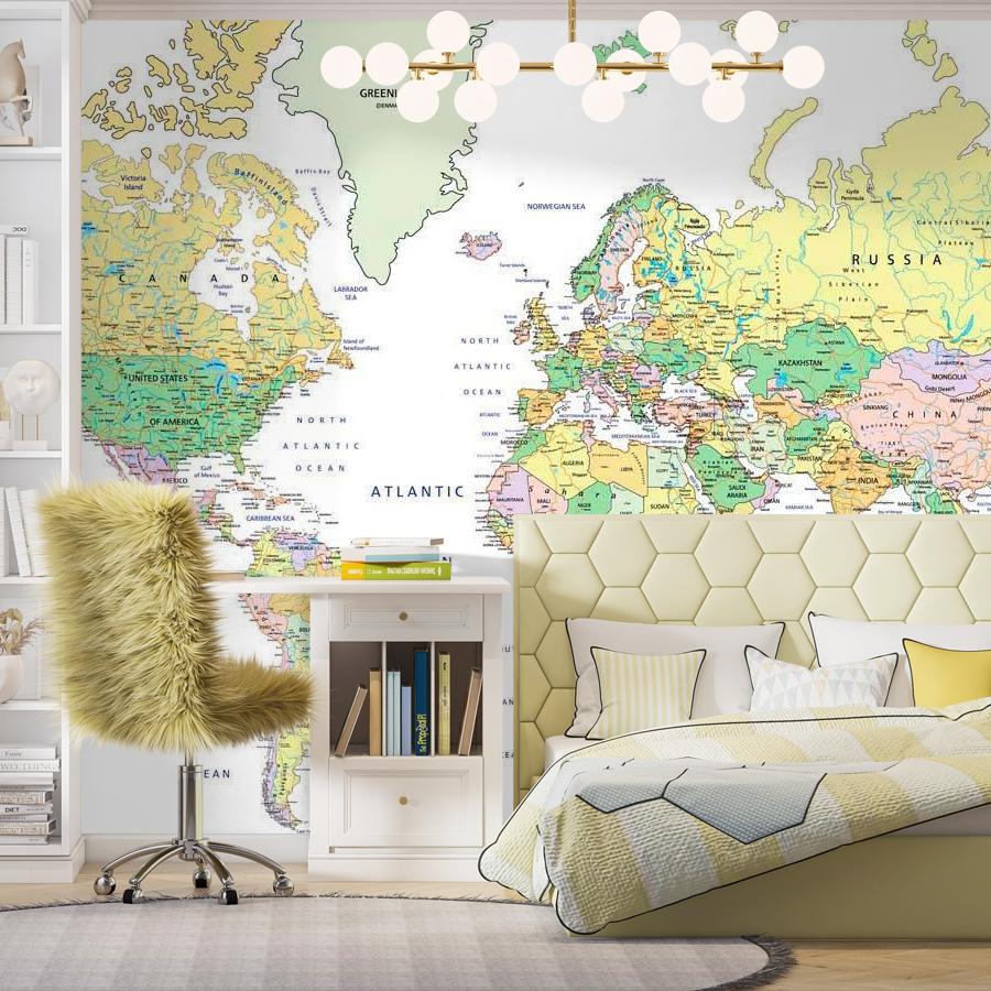 фотообои карта мира на русском разноцветная 12-512
