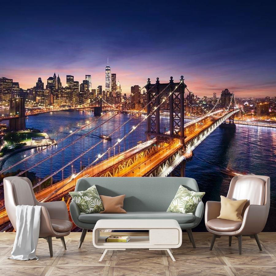 фотообои ночной мост нью йорка с подсветкой 9-819
