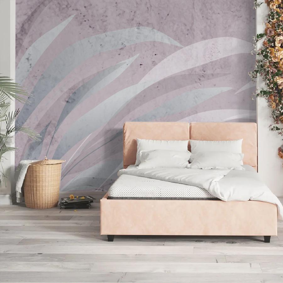 фотообои листья в спальню на розовом фоне 14-1240