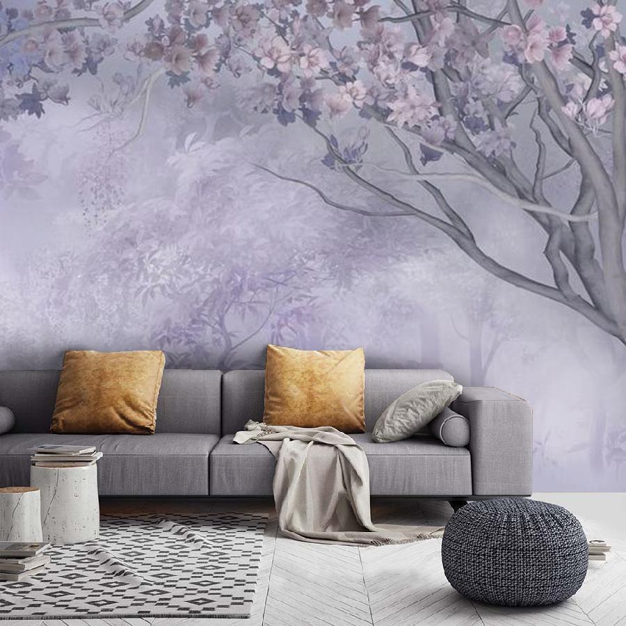 фотообои дерево в сиреневом тумане 13-447