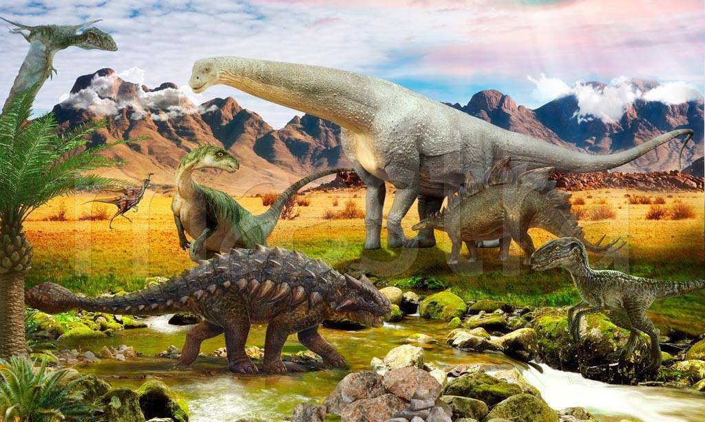 Фотообои Динозавры возле гор