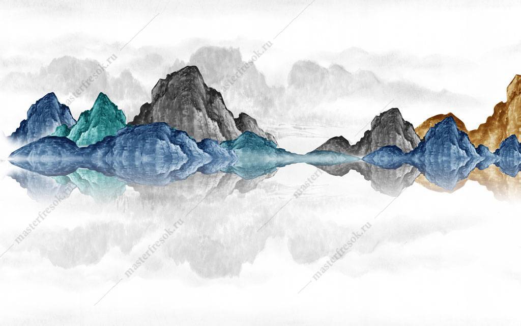 Фотообои Горы в тумане синие