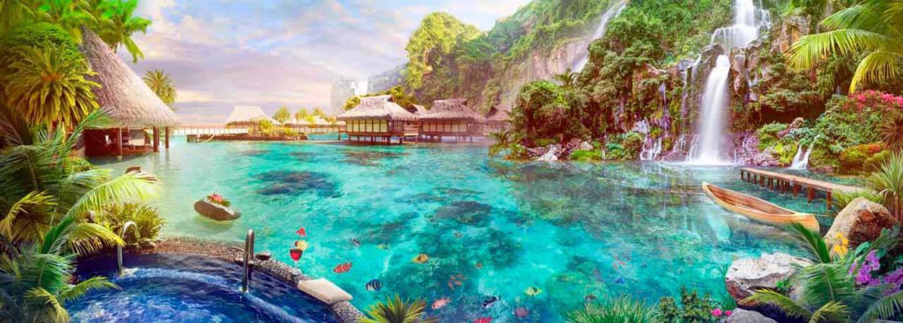 фотообои тропическая лагуна с водопадами 11-052