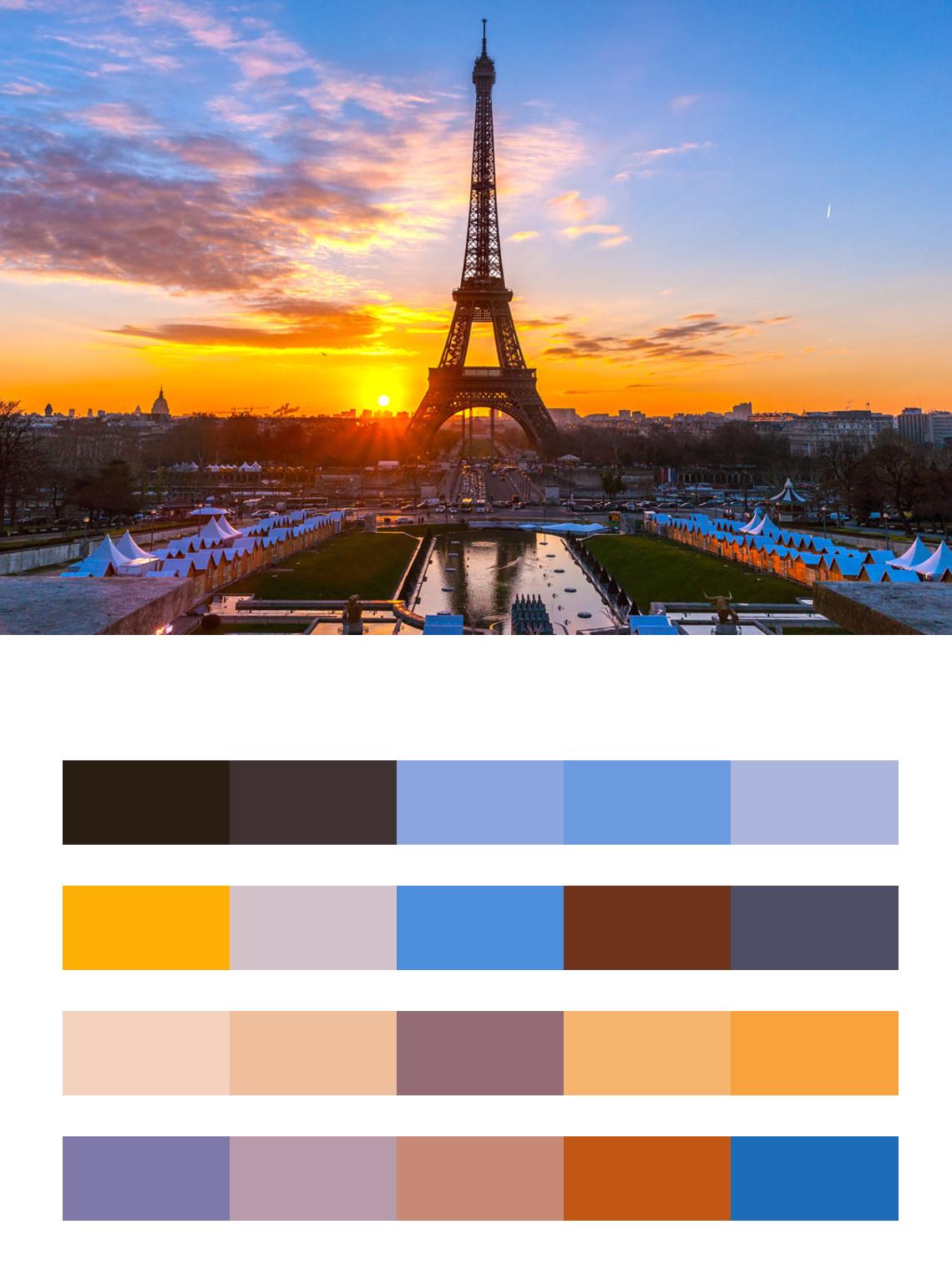 Париж вечерний, вид на эйфелеву башню цвета