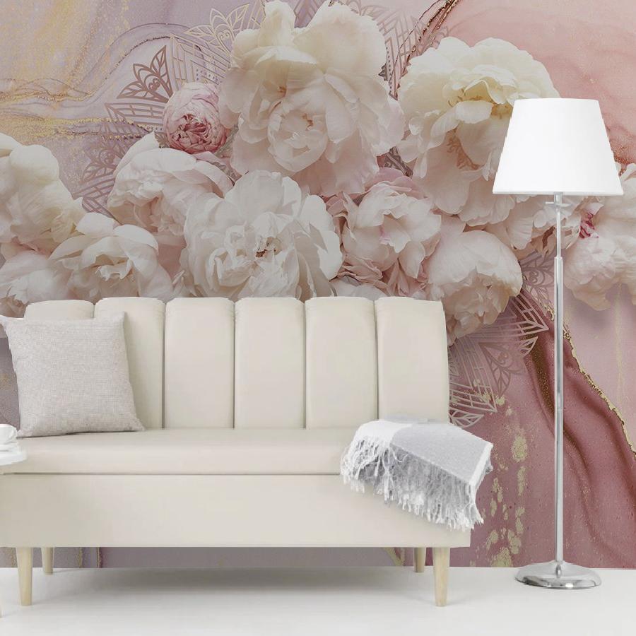 фотообои розовые пионы на мраморе 9-1888