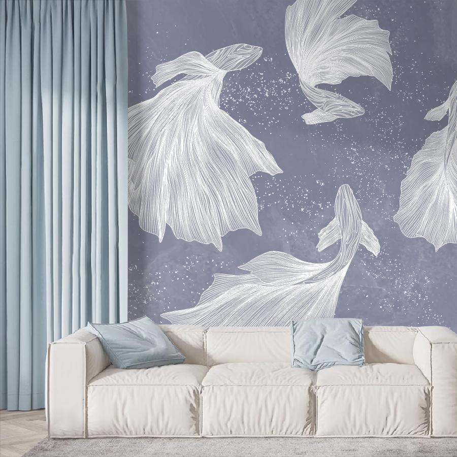 фотообои рыбки белые на синем 14-1280